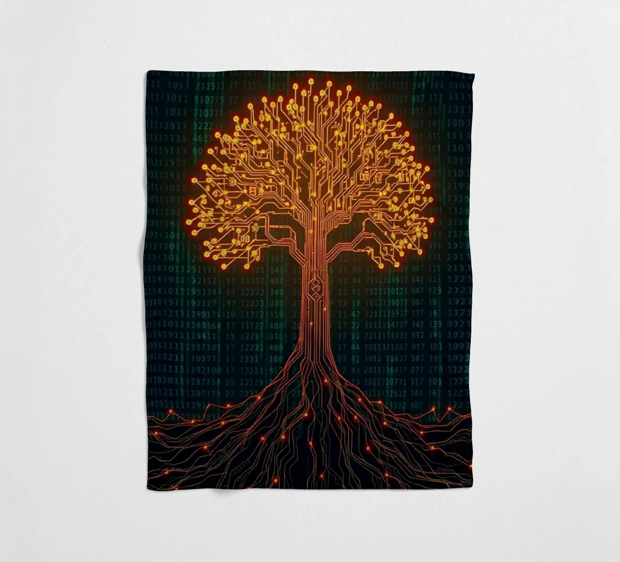 The Digital Roots of Life: A Luminous Circuit Board Tree fleece blanket by Artistic-shop