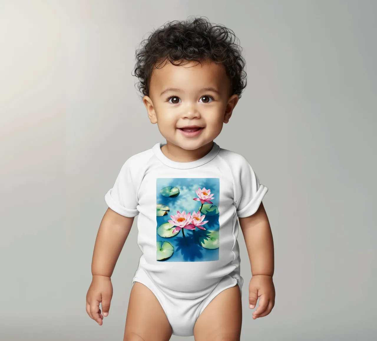 Serene ninfee rosa su uno stagno blu body neonato maniche corte da Artistic-shop