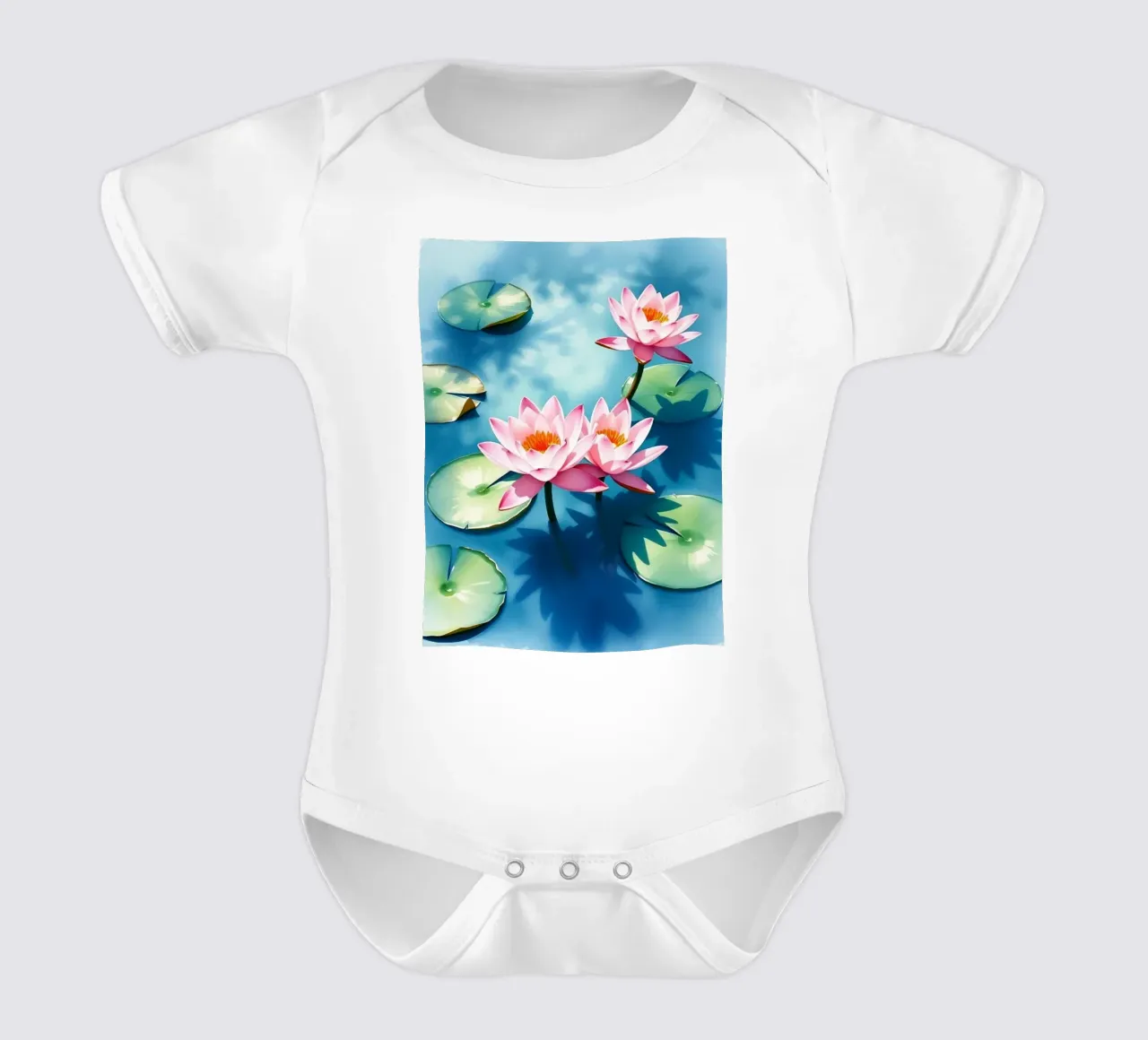 Serene ninfee rosa su uno stagno blu body neonato maniche corte da Artistic-shop