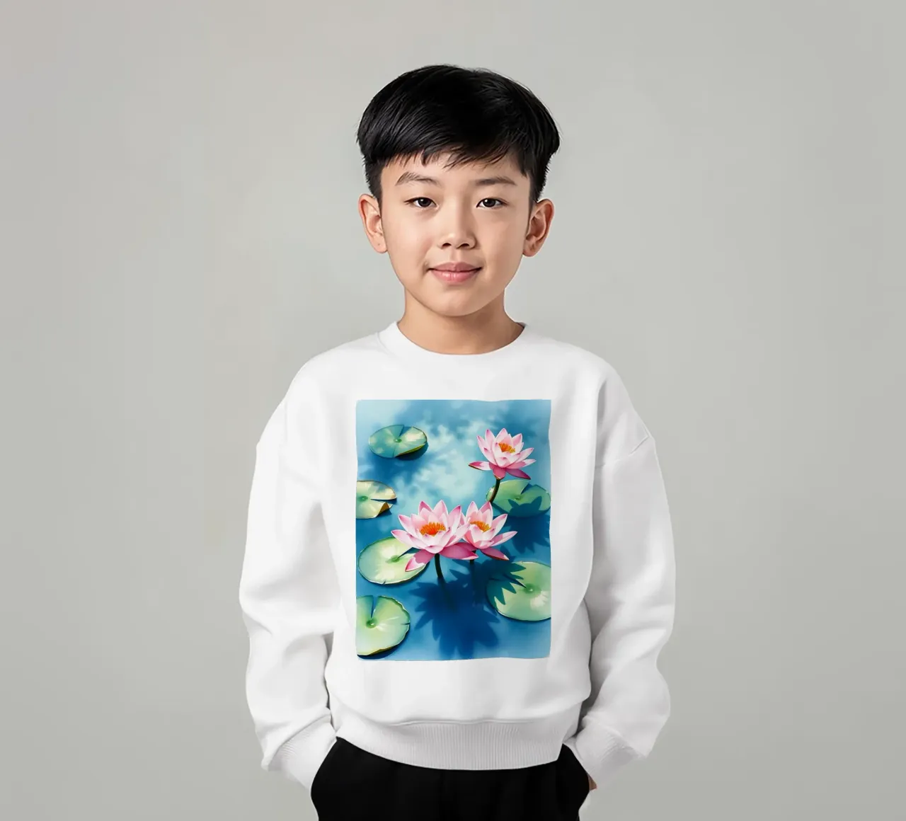 Serene ninfee rosa su uno stagno blu felpa bambino da Artistic-shop