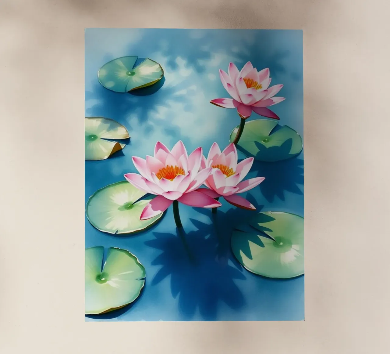 Serene ninfee rosa su uno stagno blu pellicola backlit da Artistic-shop