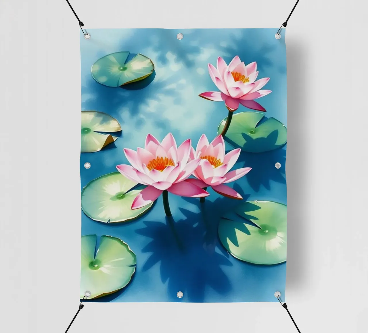 Serene ninfee rosa su uno stagno blu telo in pvc da Artistic-shop