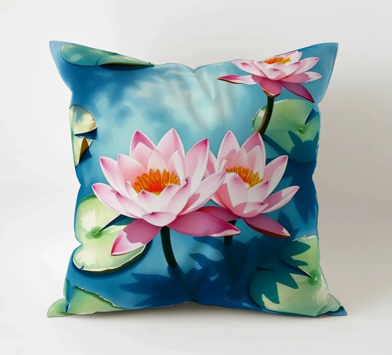 Serene ninfee rosa su uno stagno blu cuscino da Artistic-shop