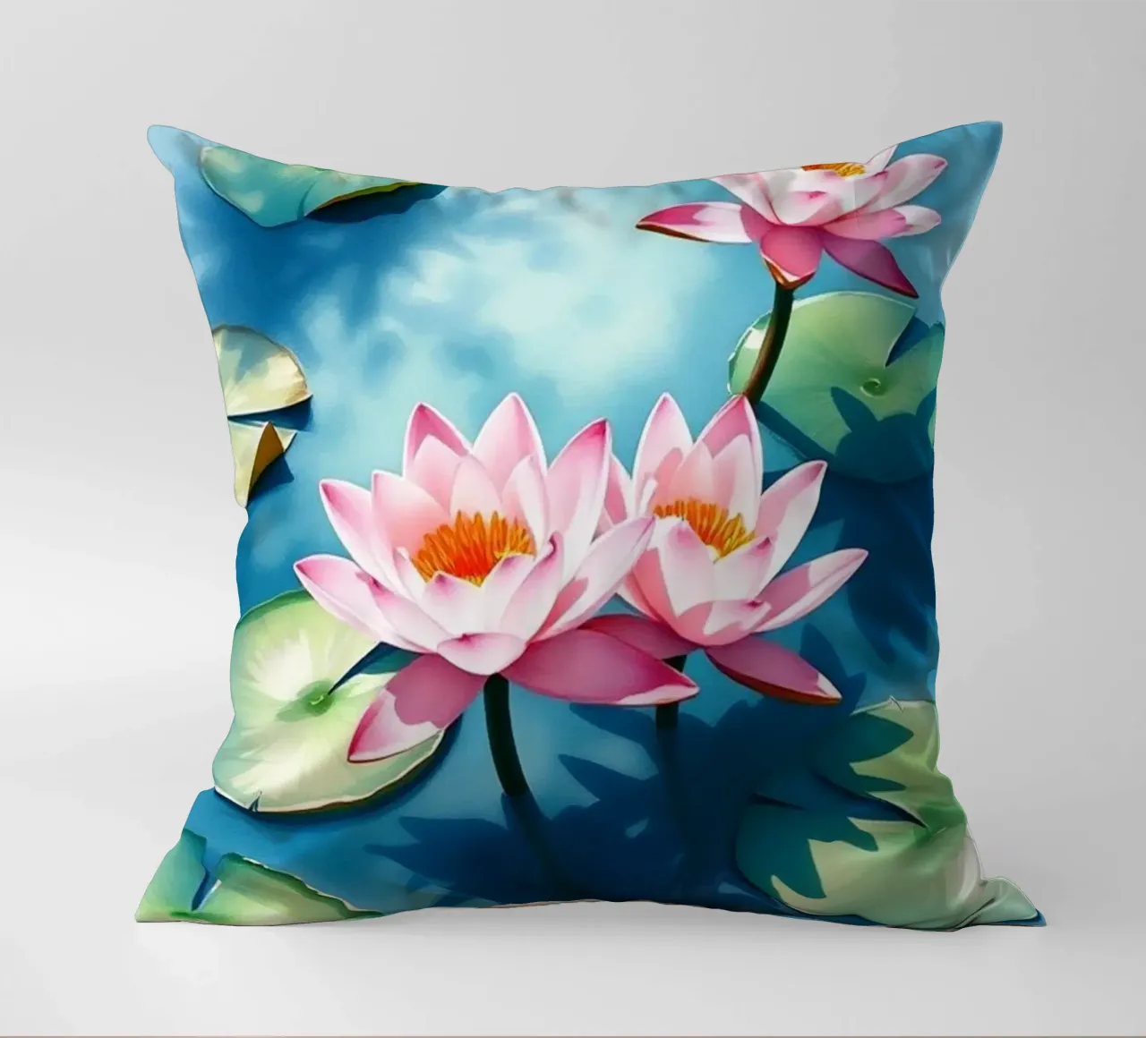 Serene ninfee rosa su uno stagno blu cuscino da Artistic-shop
