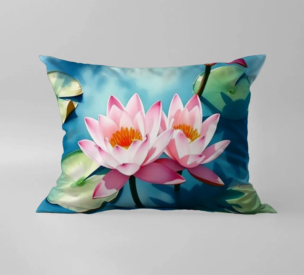 Serene ninfee rosa su uno stagno blu cuscino da Artistic-shop