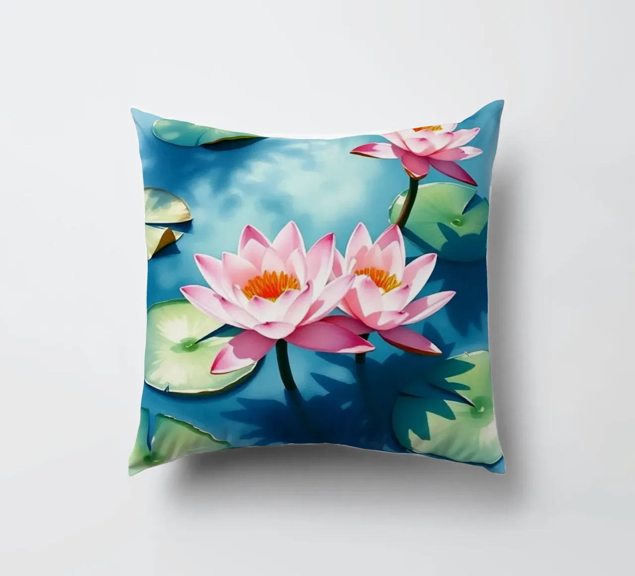 Serene ninfee rosa su uno stagno blu cuscino da Artistic-shop