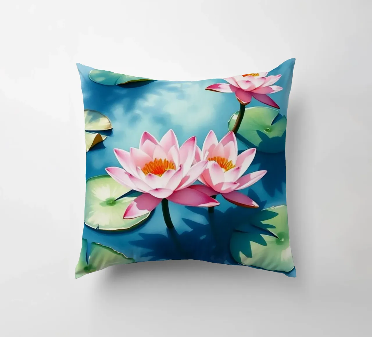 Serene ninfee rosa su uno stagno blu cuscino da Artistic-shop