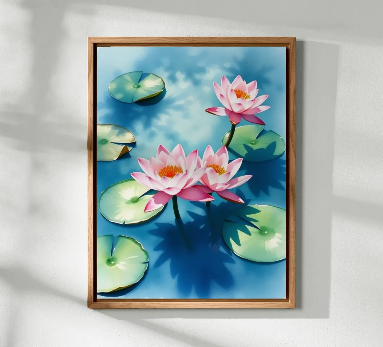 Serene ninfee rosa su uno stagno blu alluminio dibond da Artistic-shop