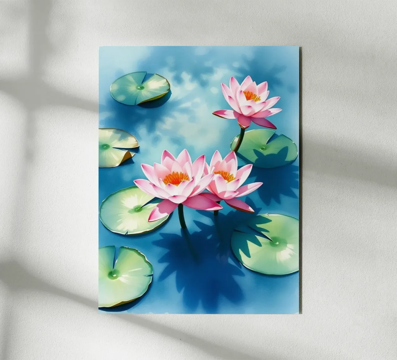 Serene ninfee rosa su uno stagno blu alluminio dibond da Artistic-shop