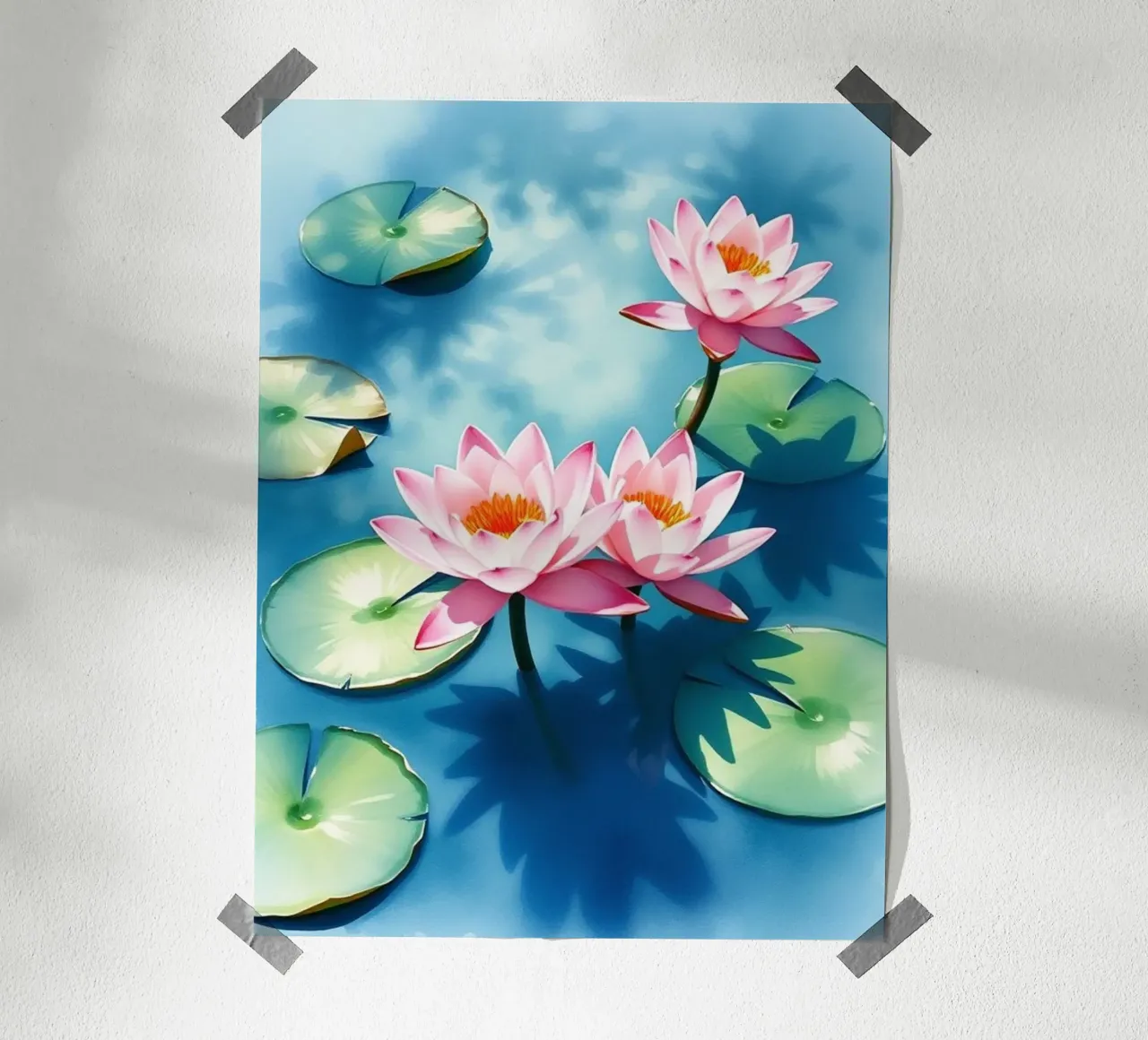 Serene ninfee rosa su uno stagno blu carta hahnemühle da Artistic-shop