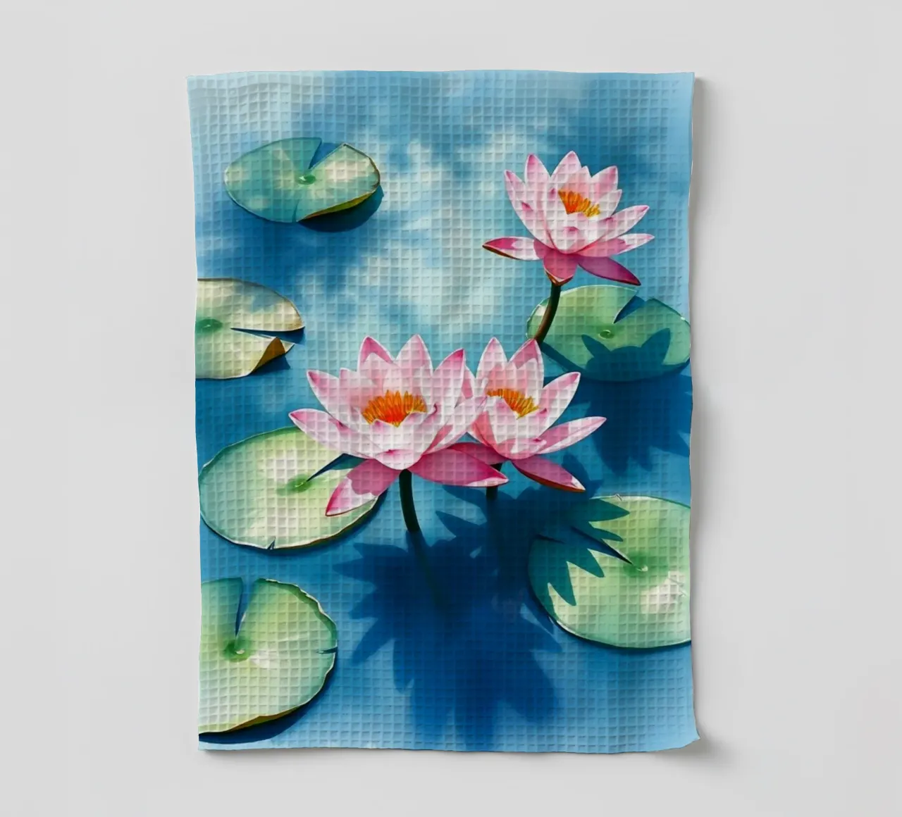Serene ninfee rosa su uno stagno blu canovaccio da cucina da Artistic-shop