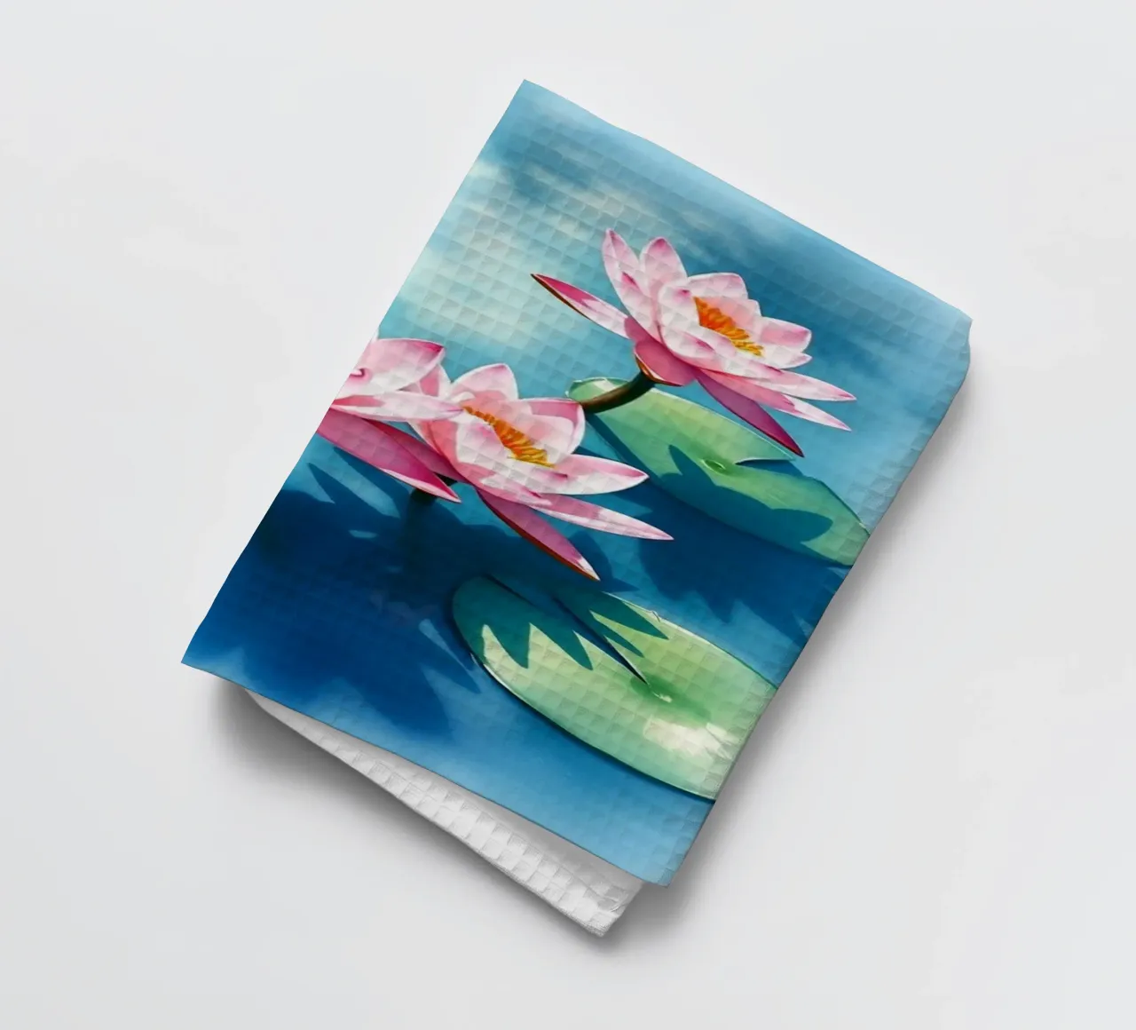 Serene ninfee rosa su uno stagno blu canovaccio da cucina da Artistic-shop
