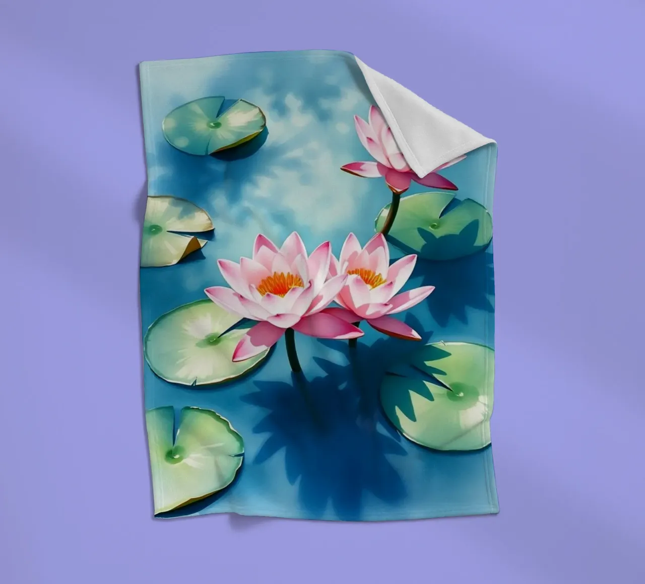 Serene ninfee rosa su uno stagno blu coperta in pile da Artistic-shop
