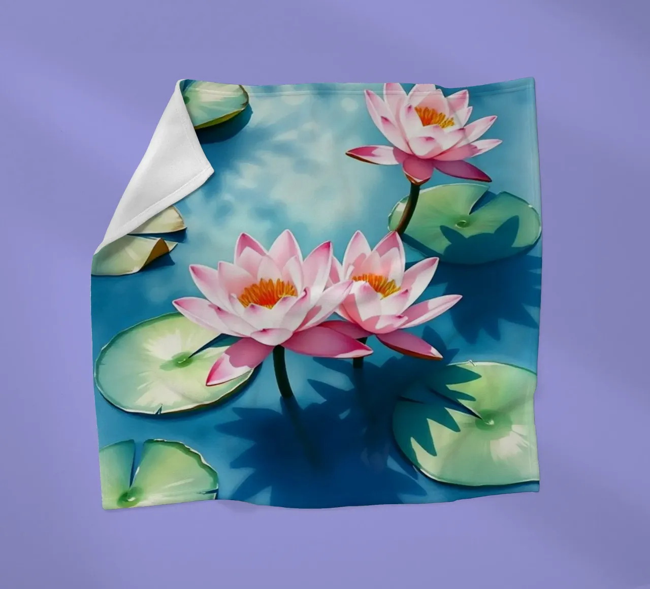 Serene ninfee rosa su uno stagno blu coperta in pile da Artistic-shop