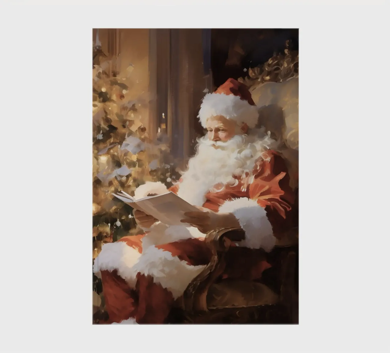 Père Noël lisant la liste de Noël Art Print carnet de notes de Studio Vibe