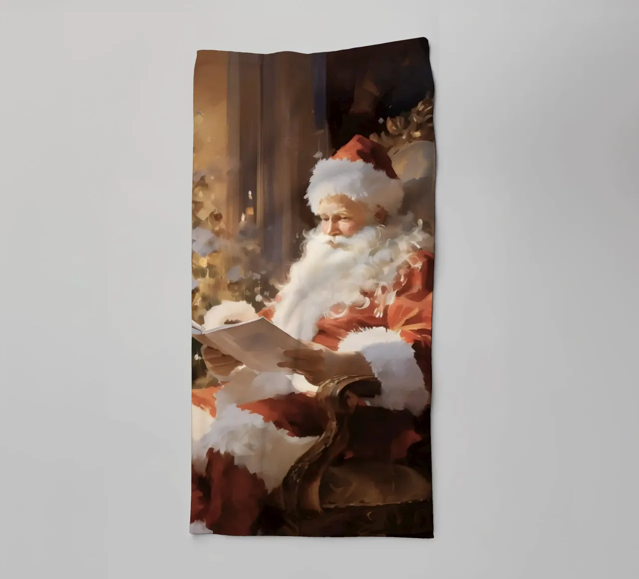 Santa Claus Reading Christmas List Art Print towel by Studio Vibe