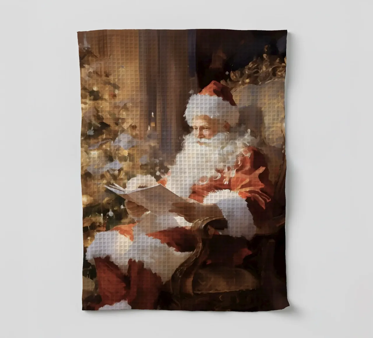 Père Noël lisant la liste de Noël Art Print torchon de Studio Vibe