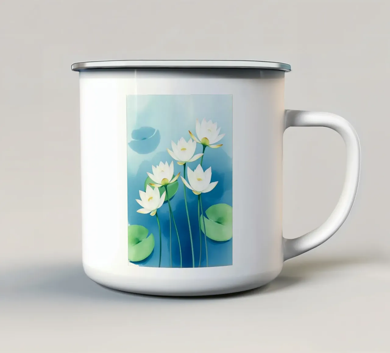 Rustige lotusbloei: serene witte lotusbloemen emaille mok van Artistic-shop