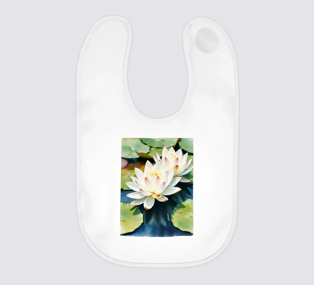 ninfee ranquil: Un sereno duetto di bianco e rosa su una b bavaglino da Artistic-shop