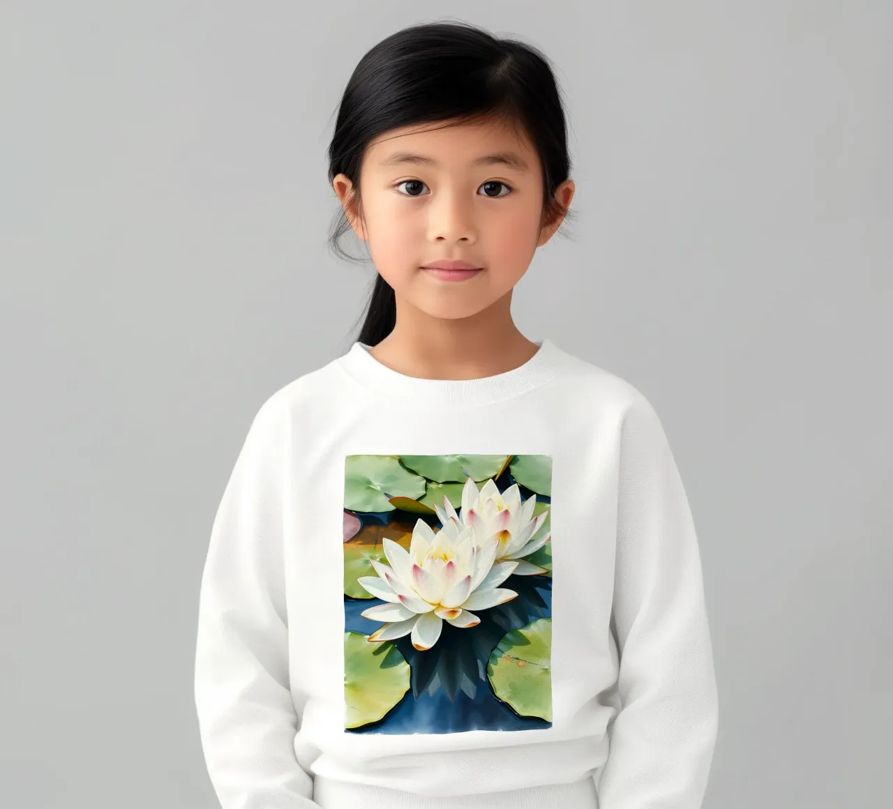 ninfee ranquil: Un sereno duetto di bianco e rosa su una b felpa bambino da Artistic-shop