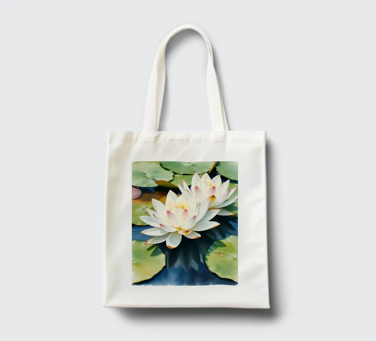 ninfee ranquil: Un sereno duetto di bianco e rosa su una b borsa in juta da Artistic-shop