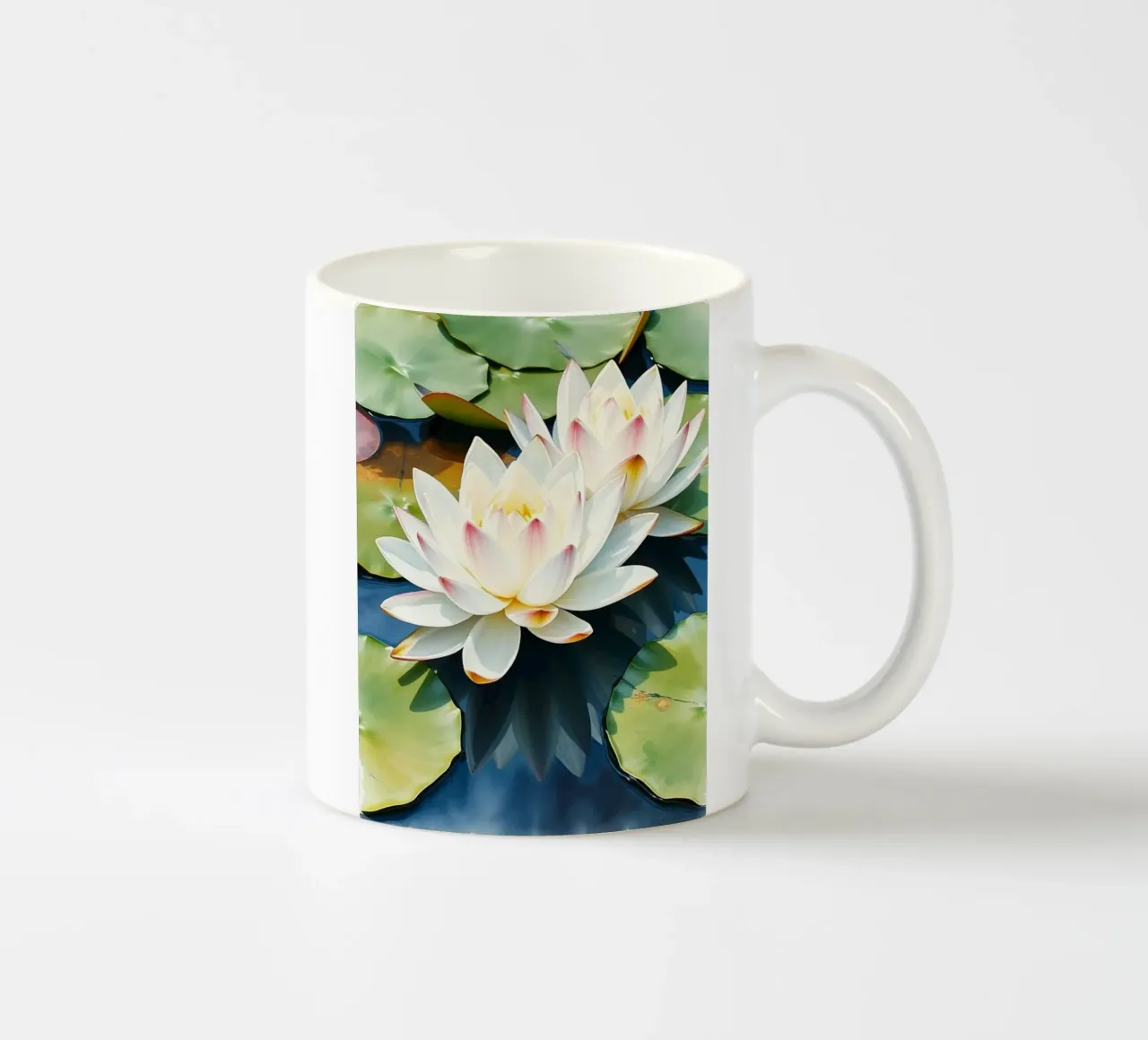 ninfee ranquil: Un sereno duetto di bianco e rosa su una b tazza in ceramica da Artistic-shop