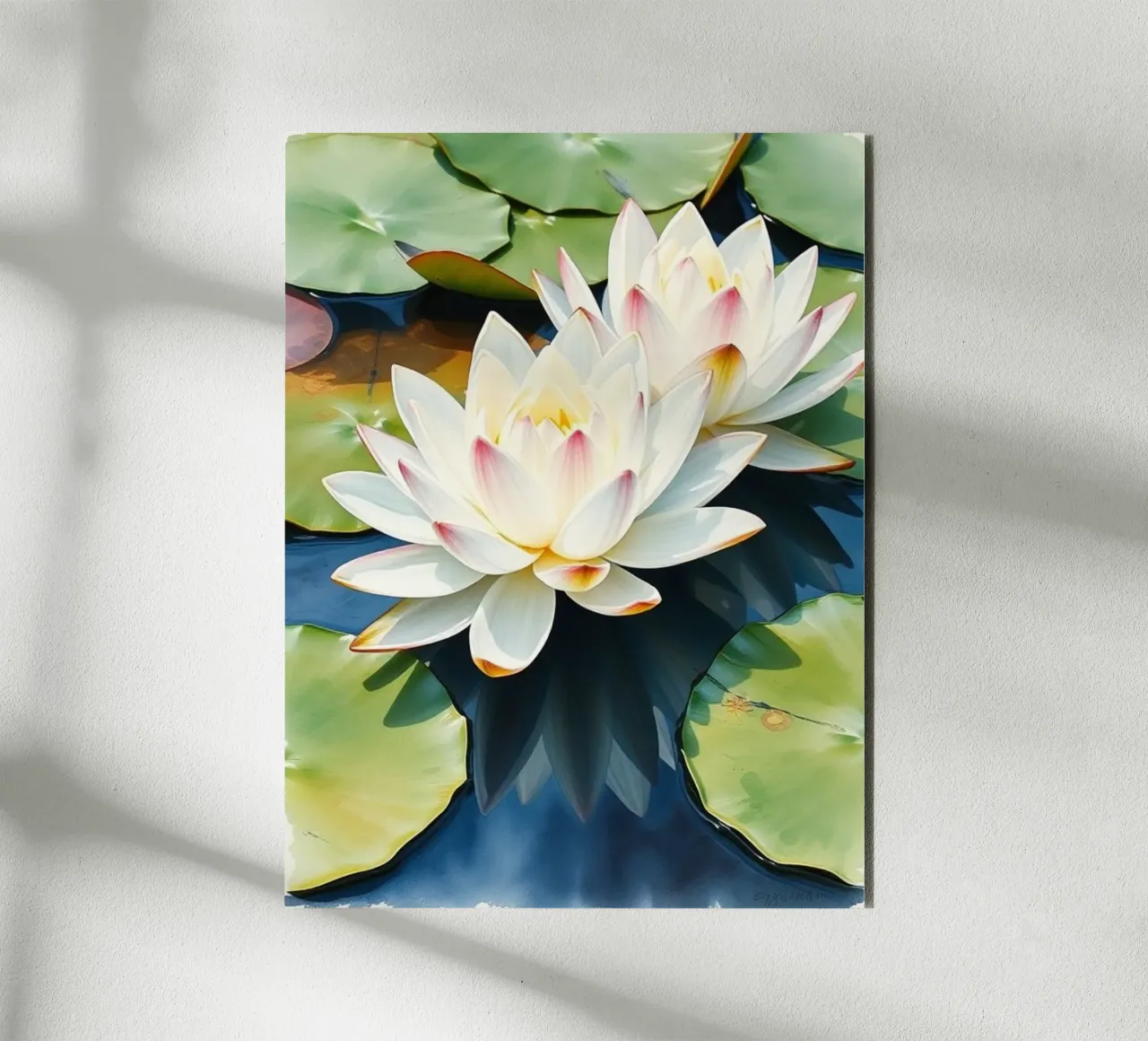 ninfee ranquil: Un sereno duetto di bianco e rosa su una b alluminio dibond da Artistic-shop