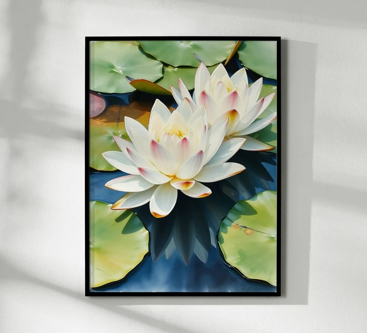 ninfee ranquil: Un sereno duetto di bianco e rosa su una b carta hahnemühle da Artistic-shop
