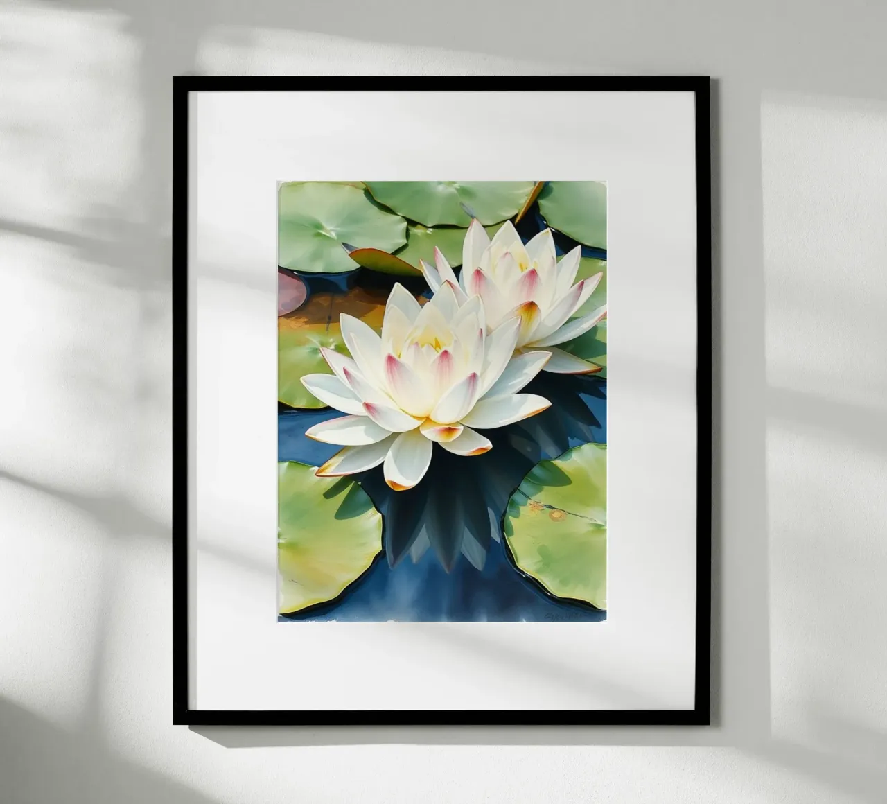 ninfee ranquil: Un sereno duetto di bianco e rosa su una b carta hahnemühle da Artistic-shop