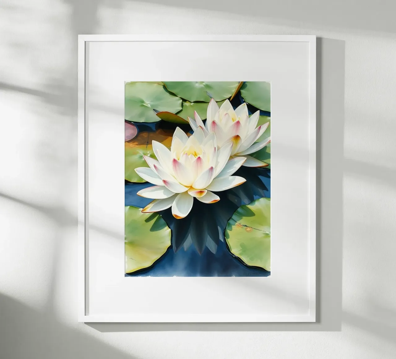 ninfee ranquil: Un sereno duetto di bianco e rosa su una b carta hahnemühle da Artistic-shop