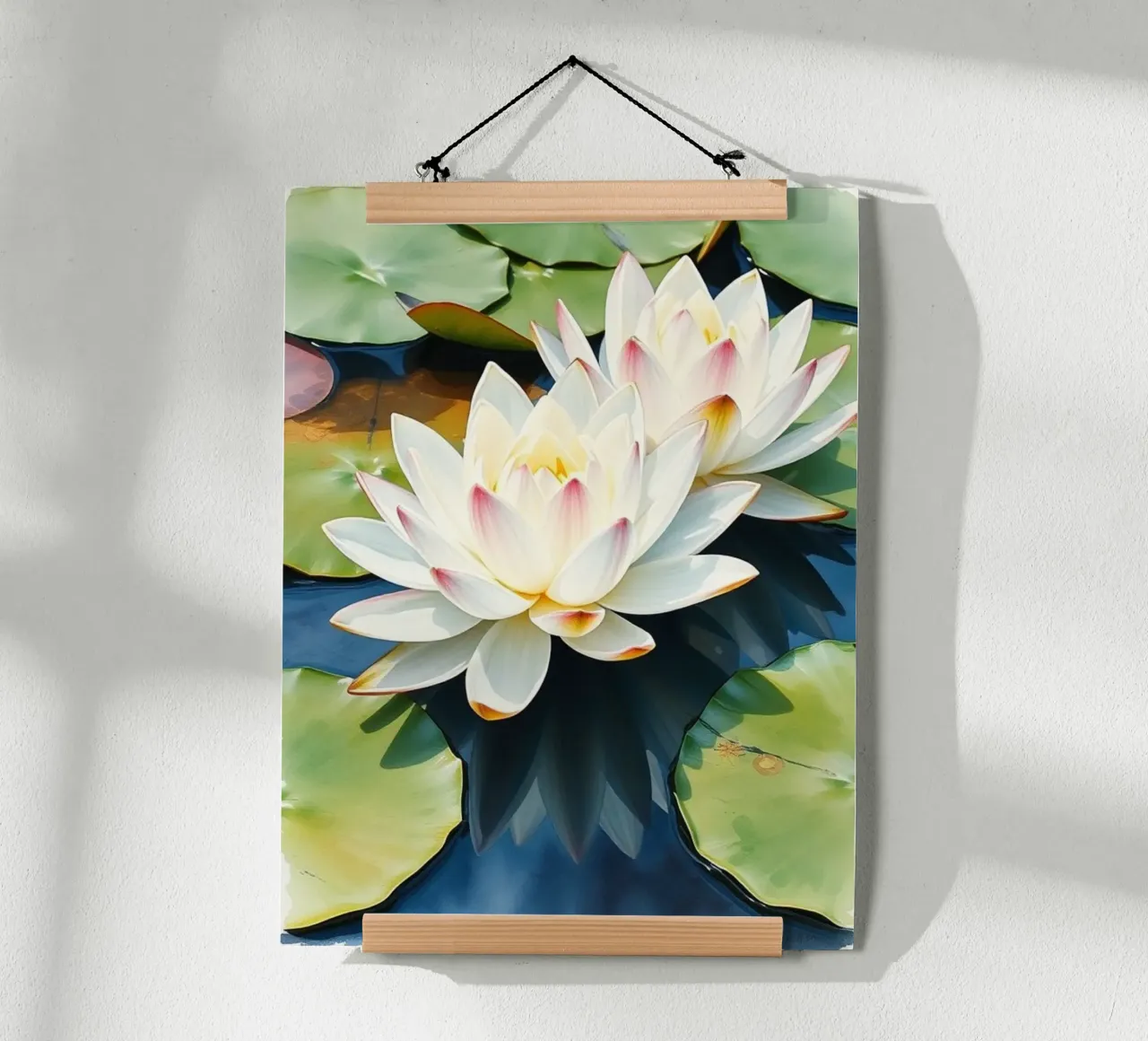 ninfee ranquil: Un sereno duetto di bianco e rosa su una b carta hahnemühle da Artistic-shop