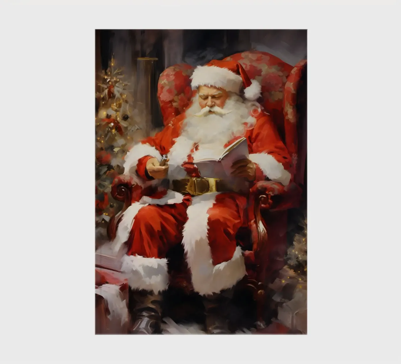 Père Noël lisant la liste de Noël Art Print carnet de notes de Studio Vibe
