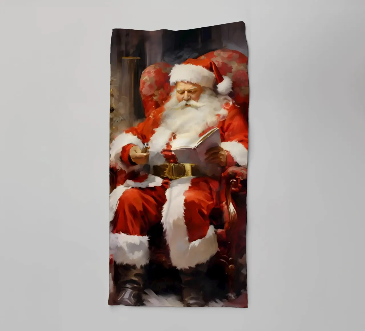 Santa Claus Reading Christmas List Art Print towel by Studio Vibe