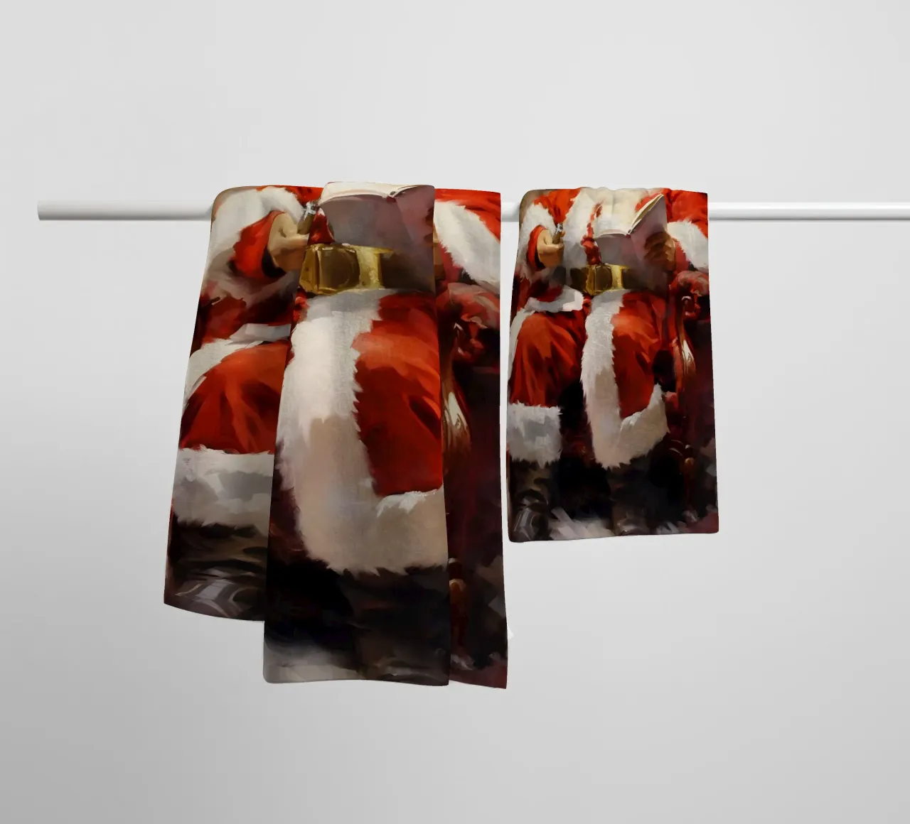 Santa Claus Reading Christmas List Art Print towel by Studio Vibe