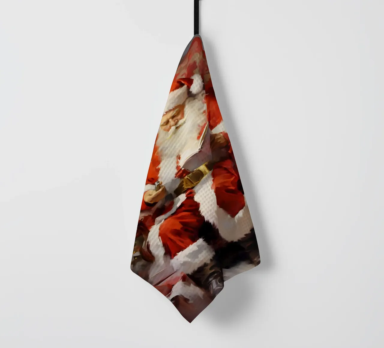 Père Noël lisant la liste de Noël Art Print torchon de Studio Vibe