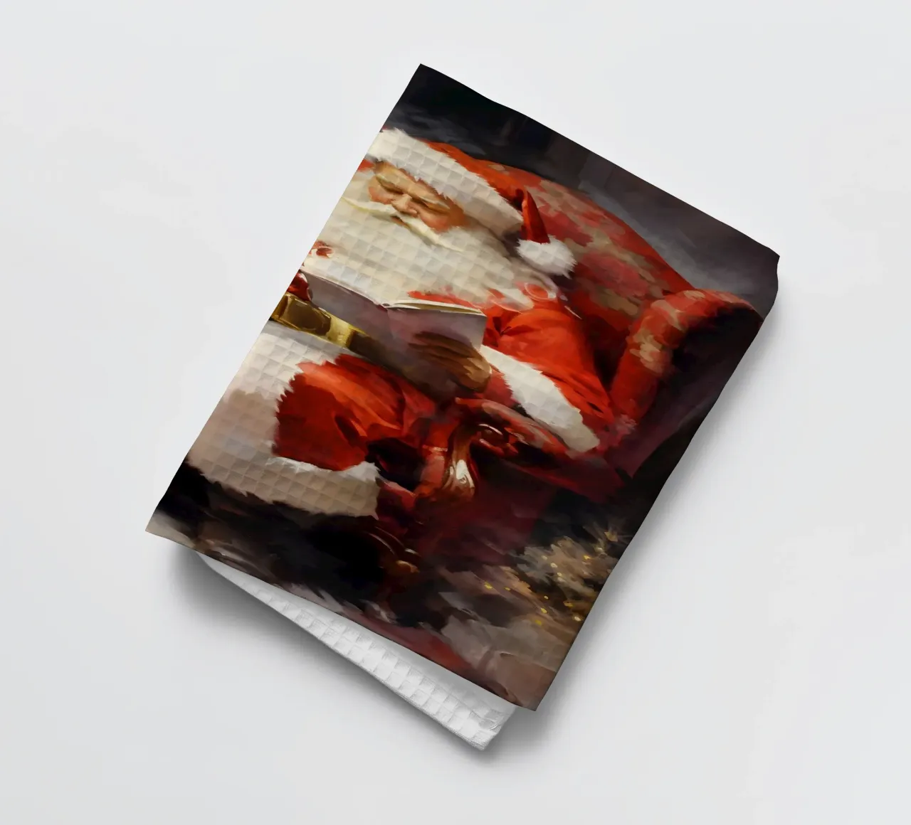 Père Noël lisant la liste de Noël Art Print torchon de Studio Vibe