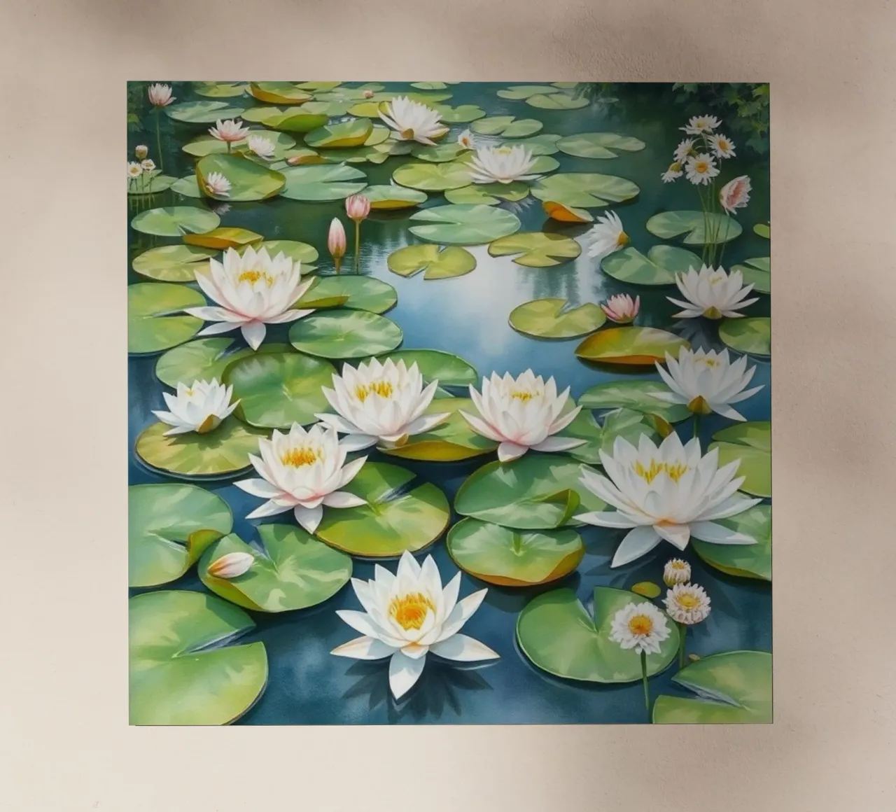 Sereno stagno di ninfee: Un'oasi scintillante di bianco e oro pellicola backlit da Artistic-shop