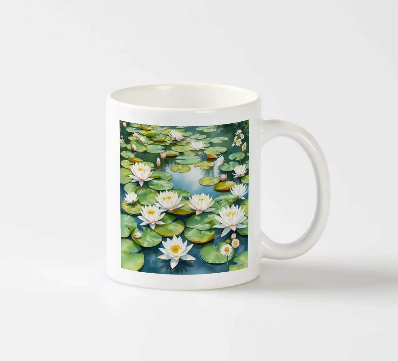 Sereno stagno di ninfee: Un'oasi scintillante di bianco e oro tazza in ceramica da Artistic-shop