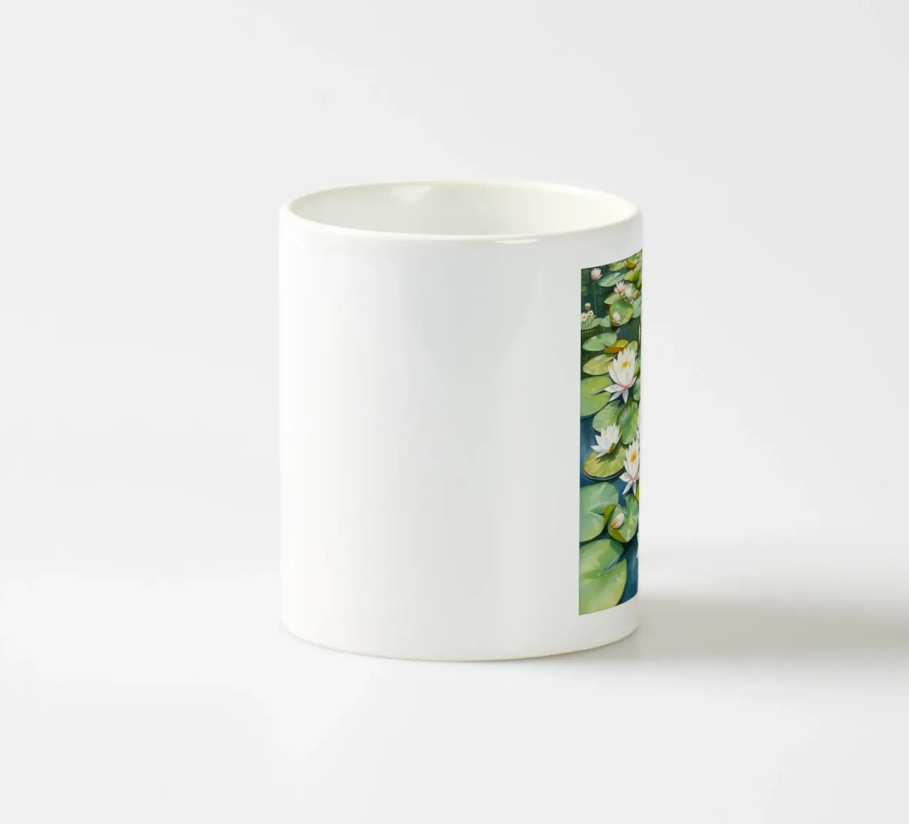 Sereno stagno di ninfee: Un'oasi scintillante di bianco e oro tazza in ceramica da Artistic-shop