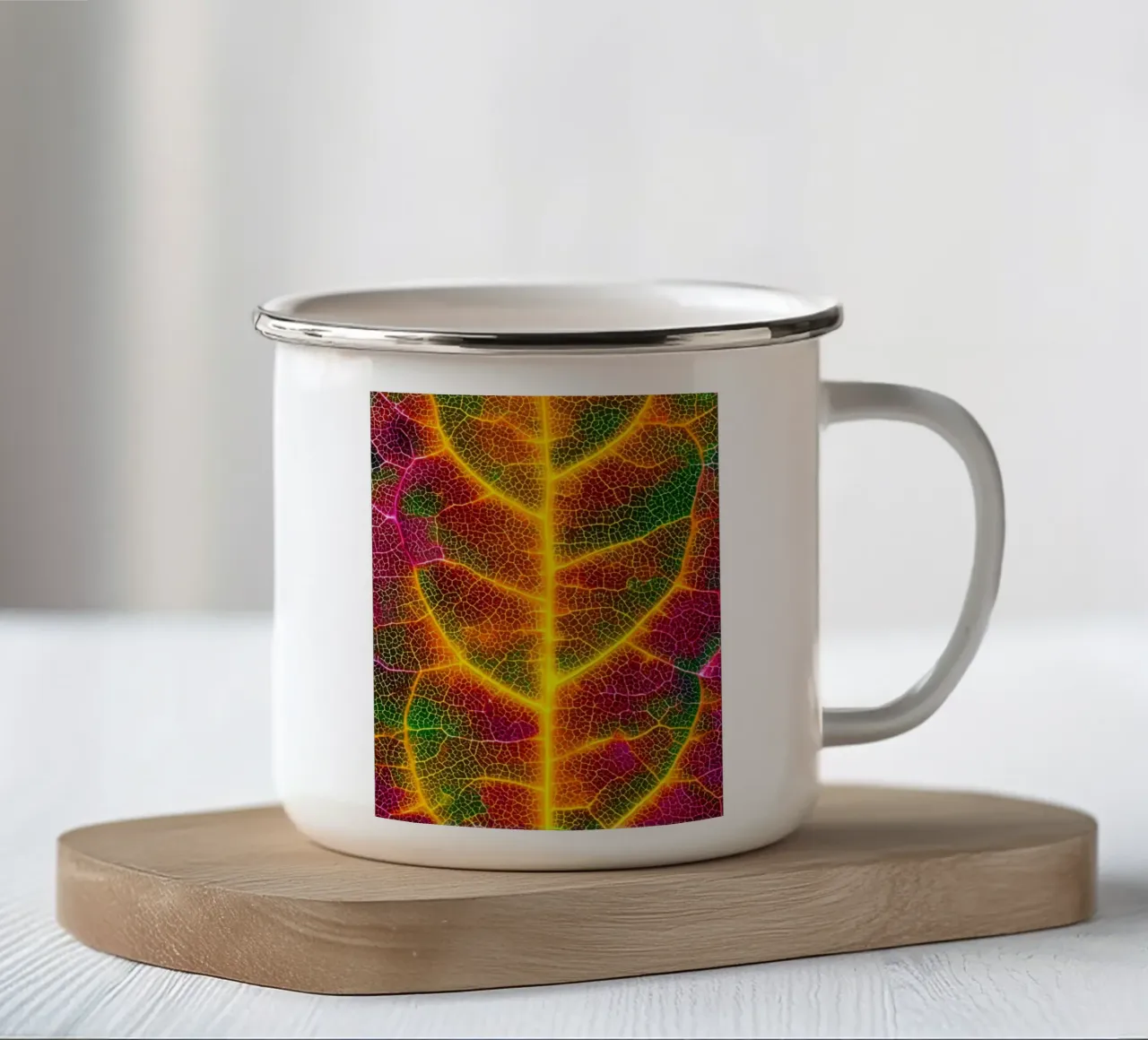 Herfstbladeren | Abstracte natuurkunst in herfstkleuren emaille mok van Autofocus