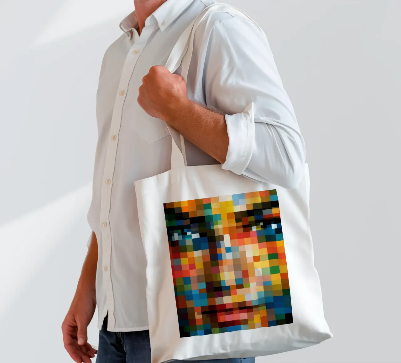 Ritratto in pixel | Retro-pixelismo digitale borsa in juta da Autofocus