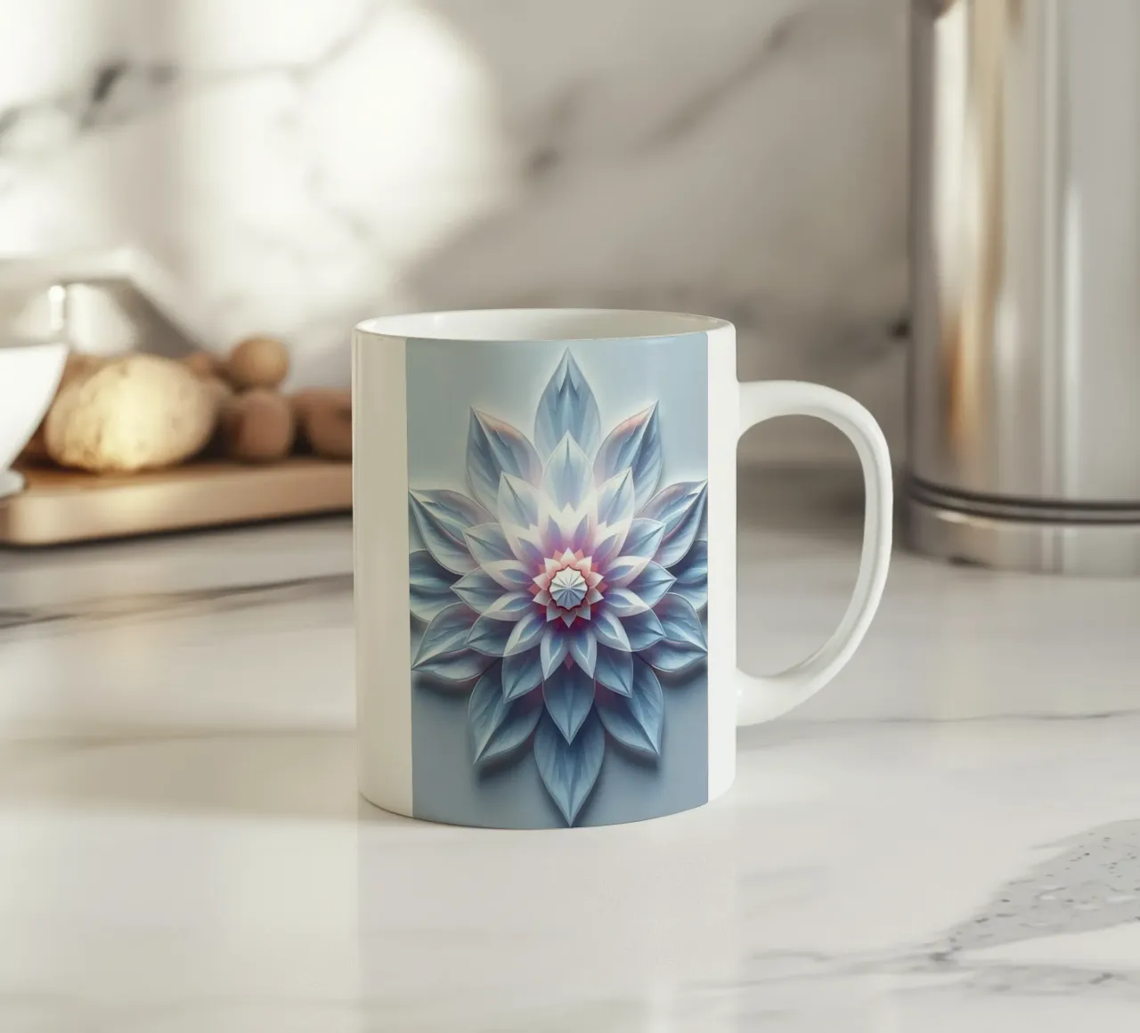 Fiore celeste: Un flusso di loto tagliato in carta 3D radiosamente stratificato tazza in ceramica da Artistic-shop