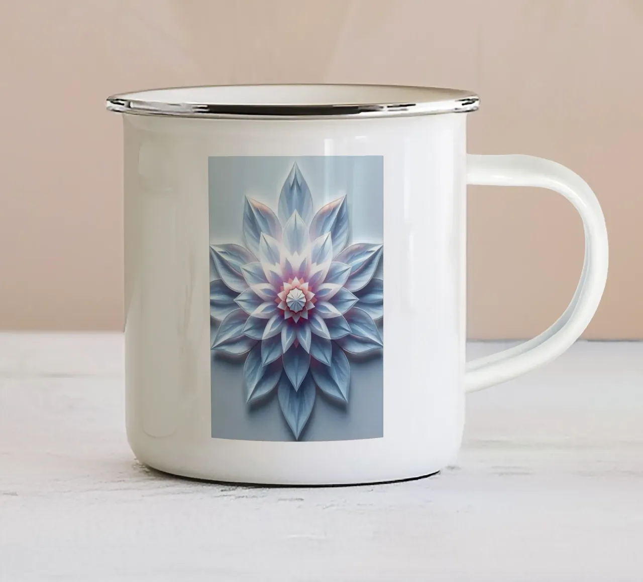 Fiore celeste: Un flusso di loto tagliato in carta 3D radiosamente stratificato tazza in smalto da Artistic-shop