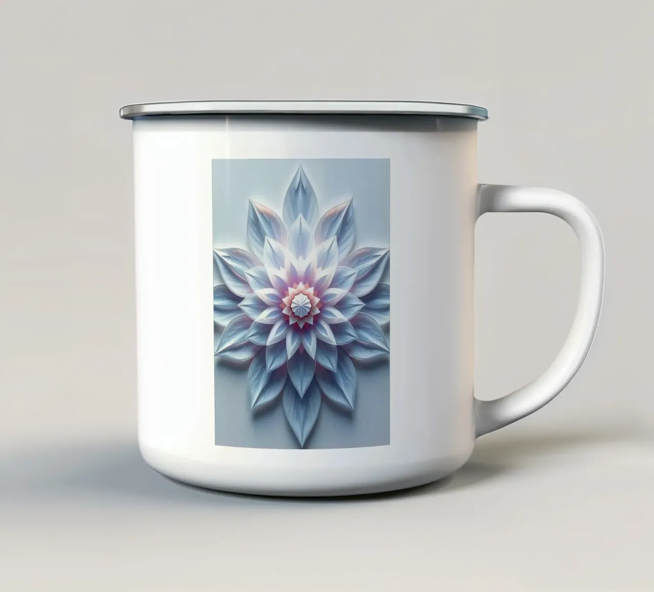 Fiore celeste: Un flusso di loto tagliato in carta 3D radiosamente stratificato tazza in smalto da Artistic-shop