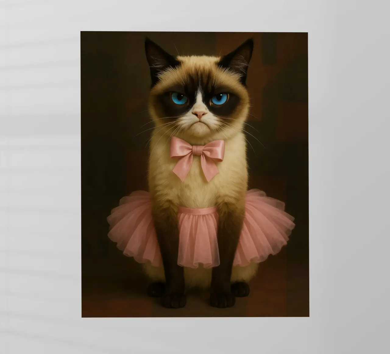 Grumpy Siamese Cat in Pink Tutu pellicola backlit da Elegant Absurd