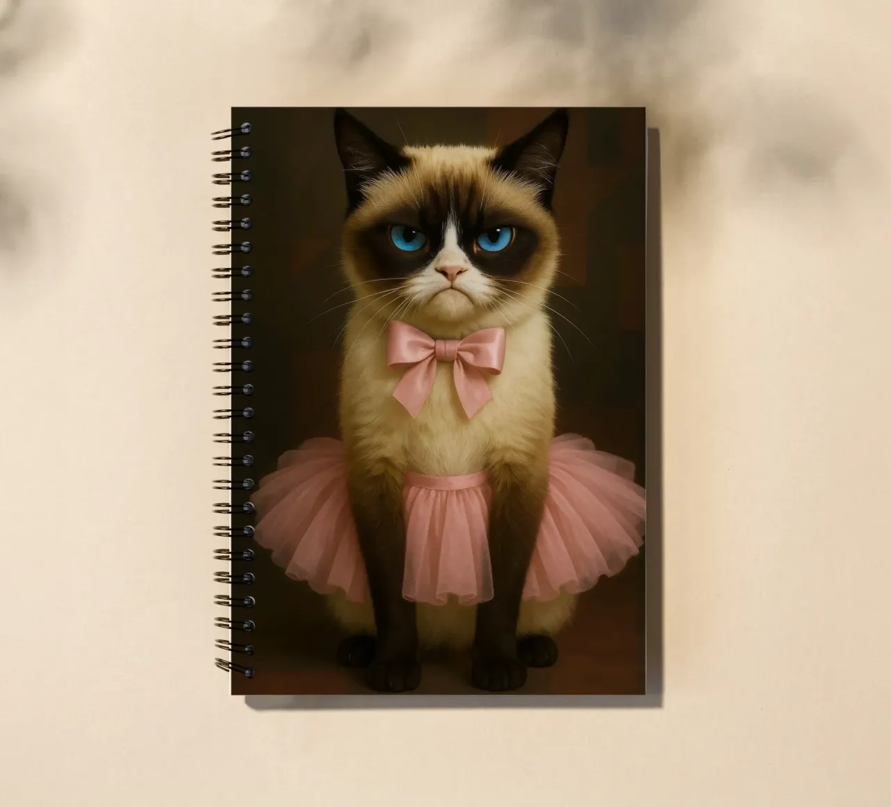 Grumpy Siamese Cat in Pink Tutu diario ad anelli da Elegant Absurd