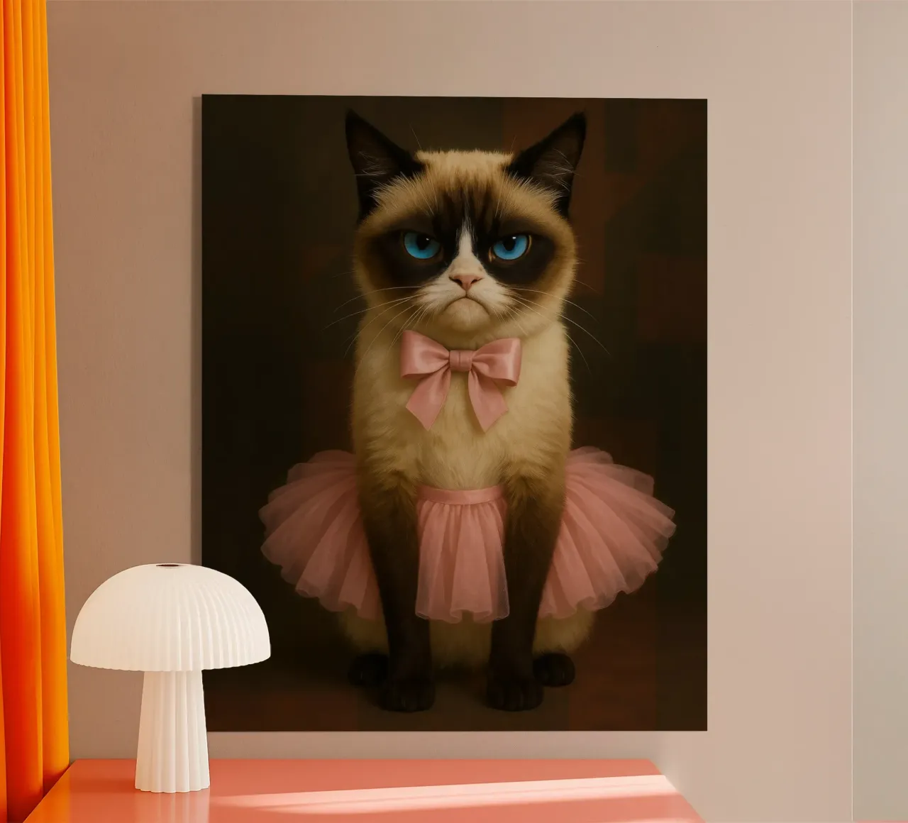 Grumpy Siamese Cat in Pink Tutu plexiglass da Elegant Absurd