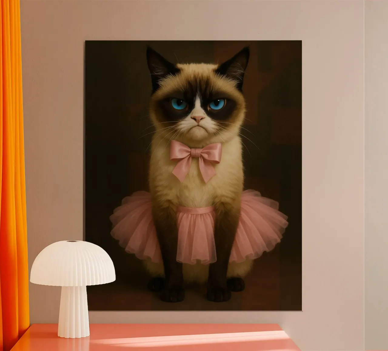 Grumpy Siamese Cat in Pink Tutu carta hahnemühle da Elegant Absurd