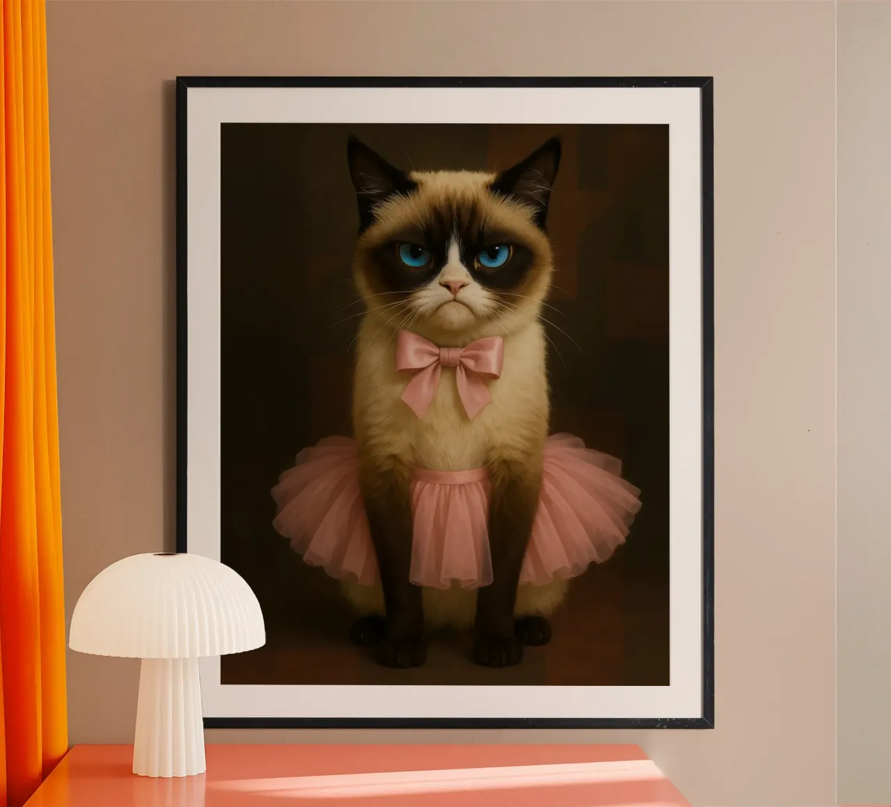 Grumpy Siamese Cat in Pink Tutu carta hahnemühle da Elegant Absurd