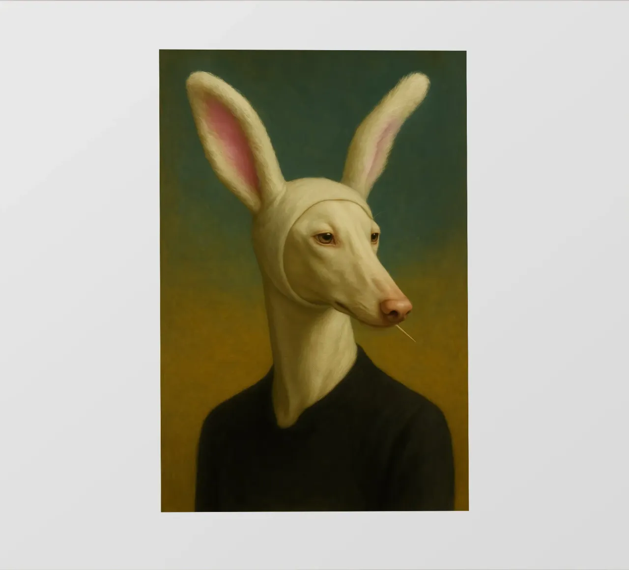 Albino Greyhound with Bunny Ears | Surreal Dog Portrait pellicola backlit da Elegant Absurd